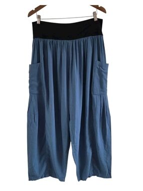 Tarse Linen Blend Blue Wide Leg Ankle Cropped Pants Pockets Womens Size XL NEW